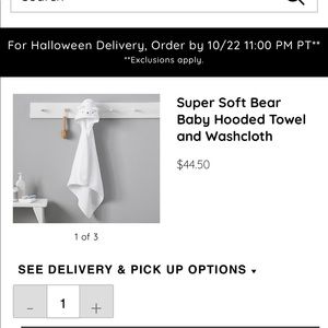 Pottery barn kids super soft bear baby holder and washcloth towel set, white